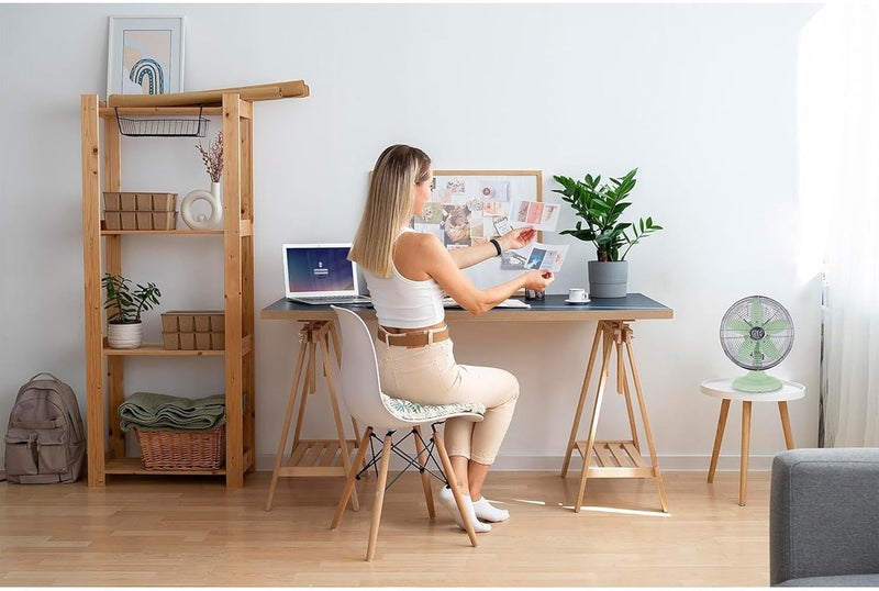 Good Housekeeping 92607 مروحة مكتب مكتبية معدنية بالكامل 12" بتصميم ريترو مع دوران واسع، 3 إعدادات سرعة ومقبض حمل، أخضر نعناعي - Image 3